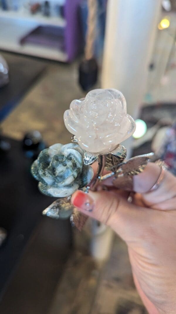 A person holding a flower in their hand.