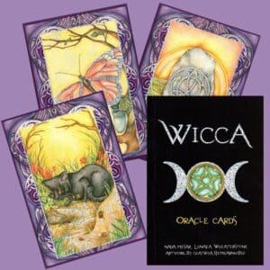 A wicca oracle card deck with three cards.