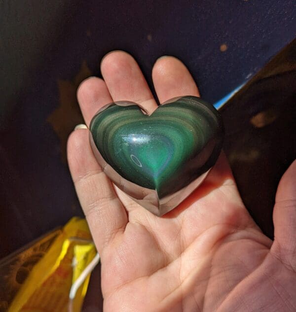 A person holding a heart shaped object in their hand.