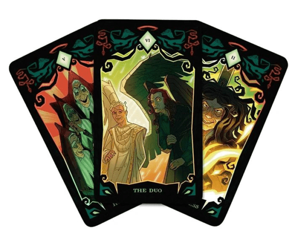 Three tarot cards with the names of each card.