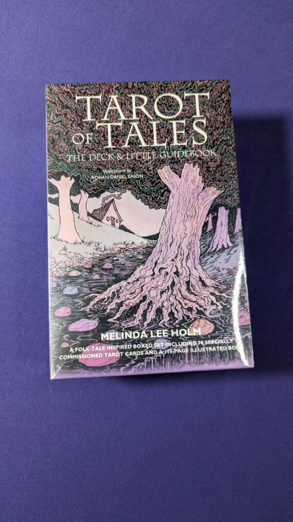 A book cover with trees and purple background