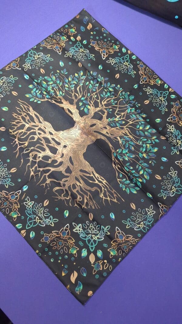 A painting of a tree with leaves on it