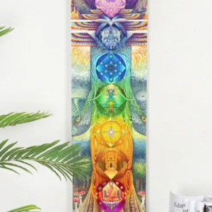 A colorful picture of the seven chakras hanging on a wall.