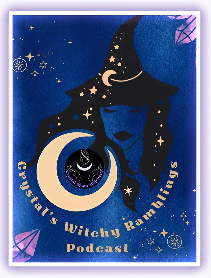 A blue and purple poster with a witch 's head.